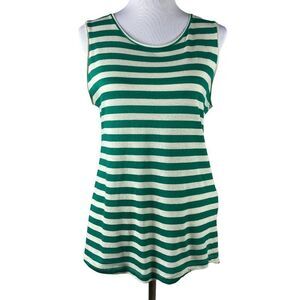 Zara Basic T-Shirt Striped Muscle Lightweight Tank Top Size Large Green Cream
